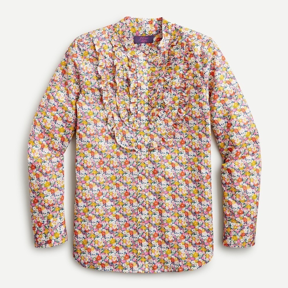 Floral Ruffle-Trim Button-Down Blouse - Pink Multi - Picture 3 of 15